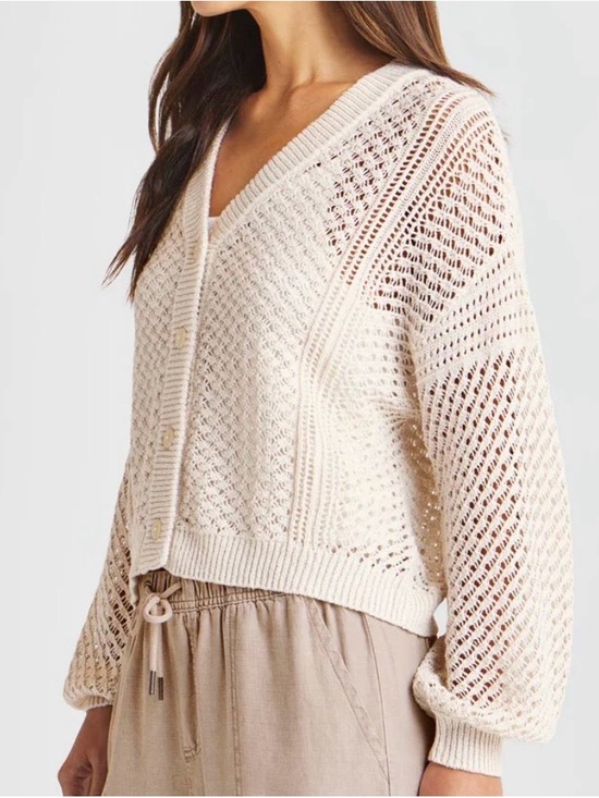 Splendid Sweaters - Splendid Brenda Cardigan Cream Open Pointelle Knit Cotton Sweater Size M EUC